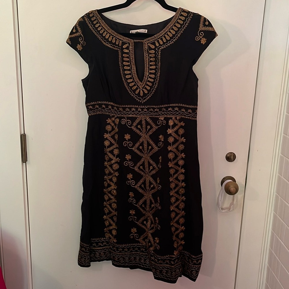 Nanette Lepore silk gold and black embroidered dress